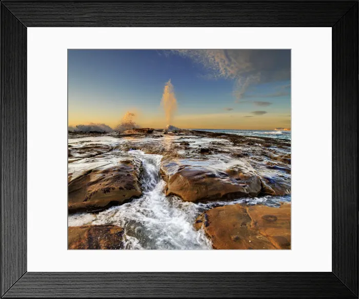 Framed Print : Blowhole sunrise