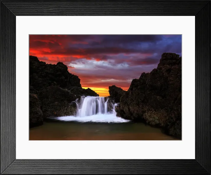 Framed Print : Water cascading over rock at sunrise Framed Print : Water cascading over rock at sunrise