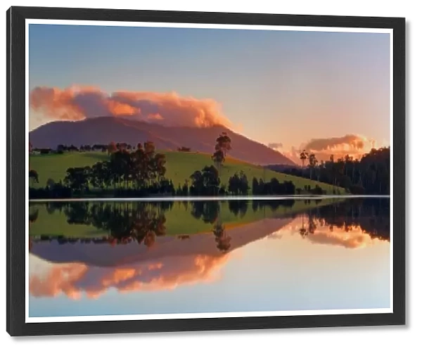 Sunset lake reflection panorama