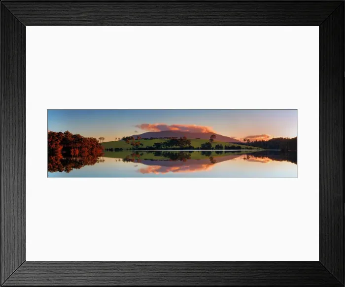 Framed Print : Sunset lake reflection panorama