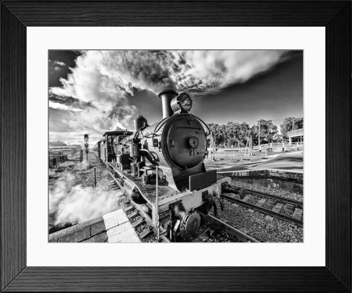 Framed Print : Steam train in black and white