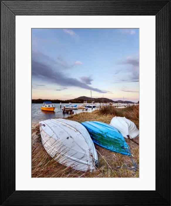 Framed Print : Boats on grassy bank Framed Print : Boats on grassy bank