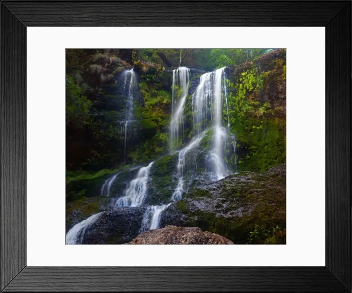 Framed Print : Cascading waterfall over green rocks Framed Print : Cascading waterfall over green rocks