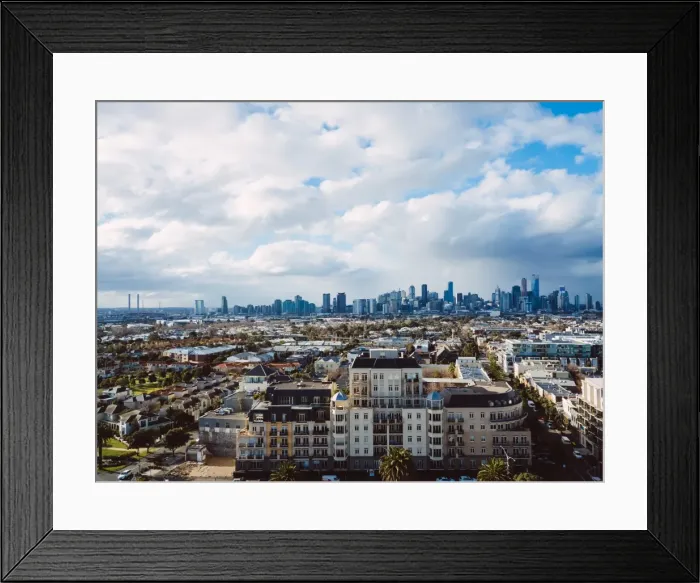 Framed Print : Aerial view of the Melbourne skyline and south side of the city Framed Print : Aerial view of the Melbourne skyline and south side of the city