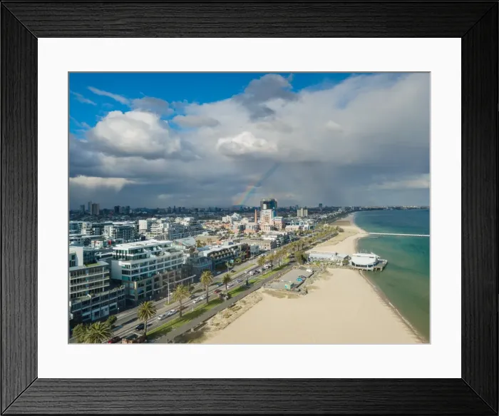 Framed Print : Aerial view of Port Melbourne and st. Kilda with rainbow