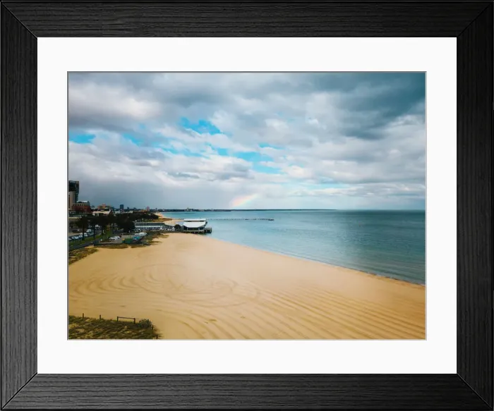 Framed Print : Aerial view of Port Melbourne and st. Kilda with rainbow