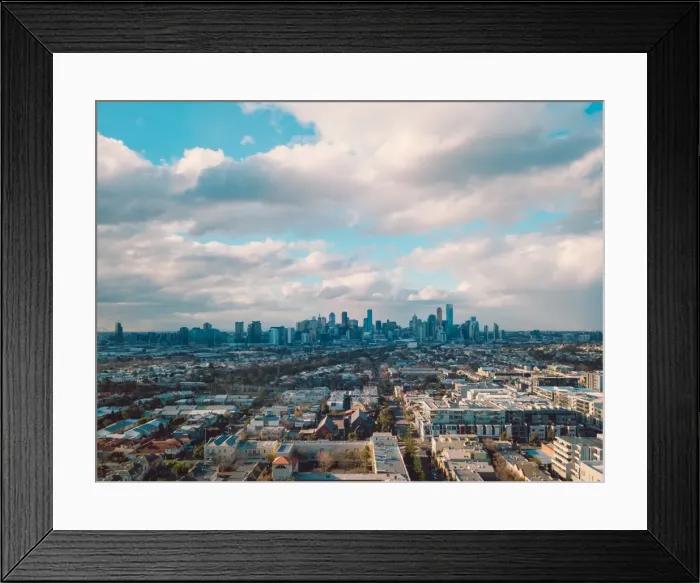 Framed Print : Aerial view of the Melbourne skyline and south side of the city Framed Print : Aerial view of the Melbourne skyline and south side of the city