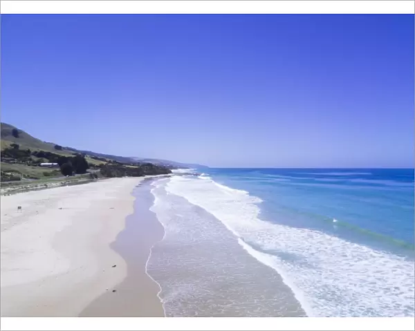 Aerial view of an empty beach at Apollo Bay, Great Ocean Road, Victoria, Australia