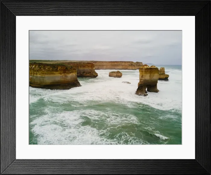 Framed Print : Aerial view of Limestone formations east of Loch Ard Gorge, 12 Apostles, Great Ocean Road, Victoria Framed Print : Aerial view of Limestone formations east of Loch Ard Gorge, 12 Apostles, Great Ocean Road, Victoria
