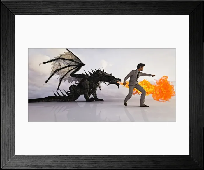 Framed Print : animals, attacking, black hair, boss, breathing, business, businessman, color image