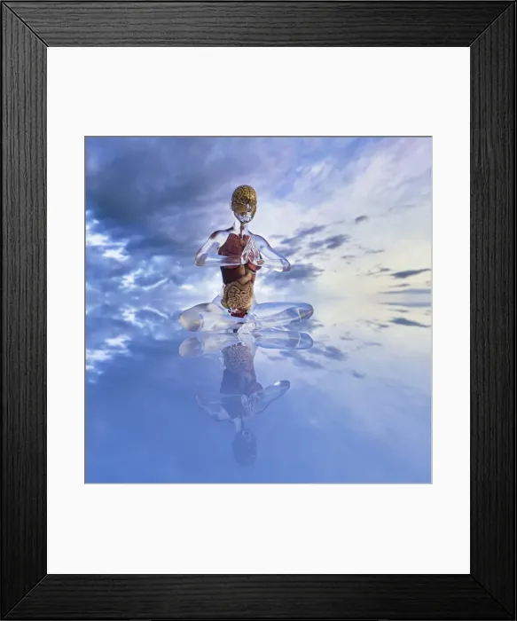 Framed Print : android, body, brain, cloud, colon, color image, concept, copy space, cross-legged