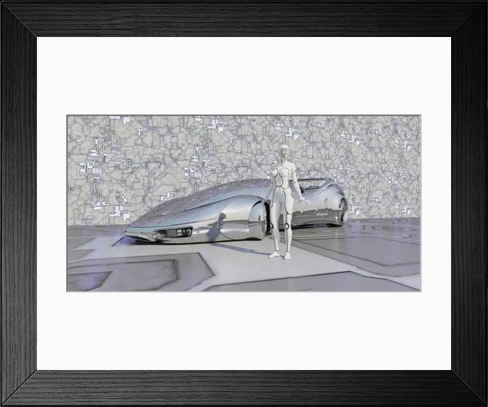 Framed Print : android, car, chrome, color image, concept, confident, copy space, cyborg, digital composite