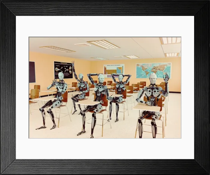 Framed Print : android, classmate, classroom, color image, concept, desk, digital composite, digitally generated Framed Print : android, classmate, classroom, color image, concept, desk, digital composite, digitally generated
