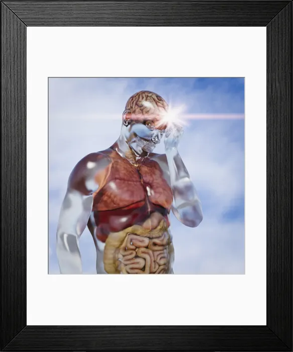 Framed Print : android, artificial intelligence, beam, brain, close up, cloud, colon, color image