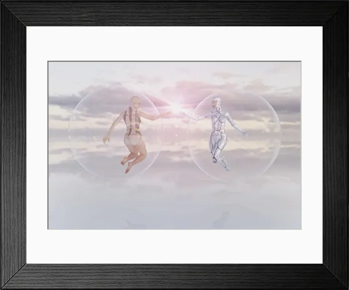 Framed Print : android, beaming, bubble, cloud, color image, concept, connection, copy space, cyborg