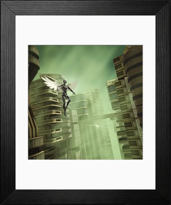 Framed Print : android, angel, celestial, city, cloud, color image, concept, copy space, cyborg