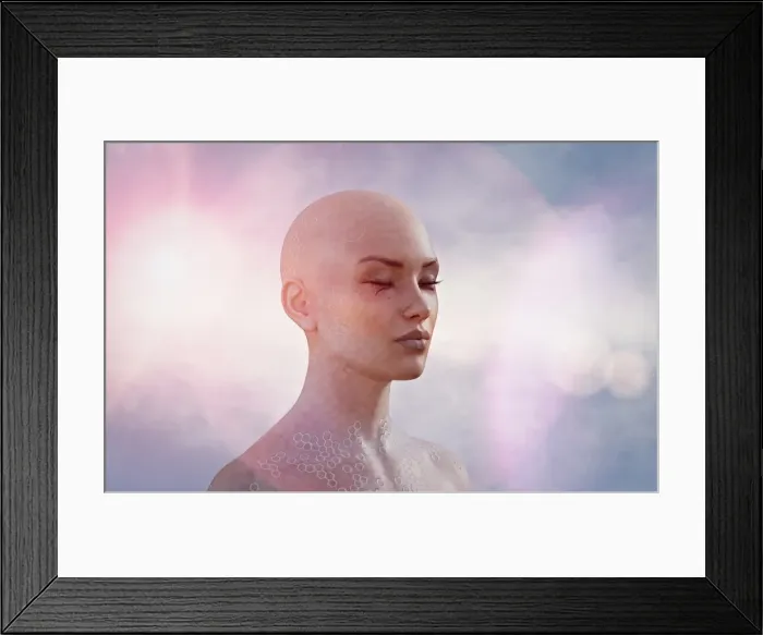 Framed Print : ar, augmented reality, bald, body implants, calm, close up, cloud, color image, concept Framed Print : ar, augmented reality, bald, body implants, calm, close up, cloud, color image, concept