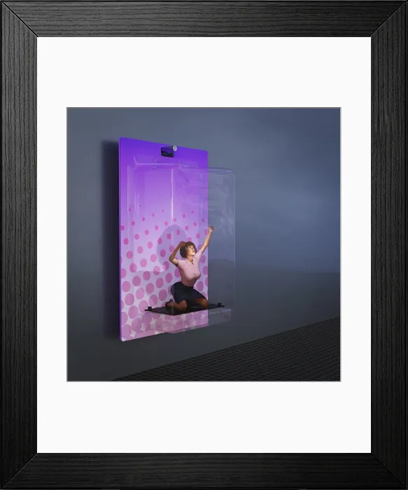 Framed Print : ar, arms raised, augmented reality, blister pack, box, brunette, color image, concept Framed Print : ar, arms raised, augmented reality, blister pack, box, brunette, color image, concept
