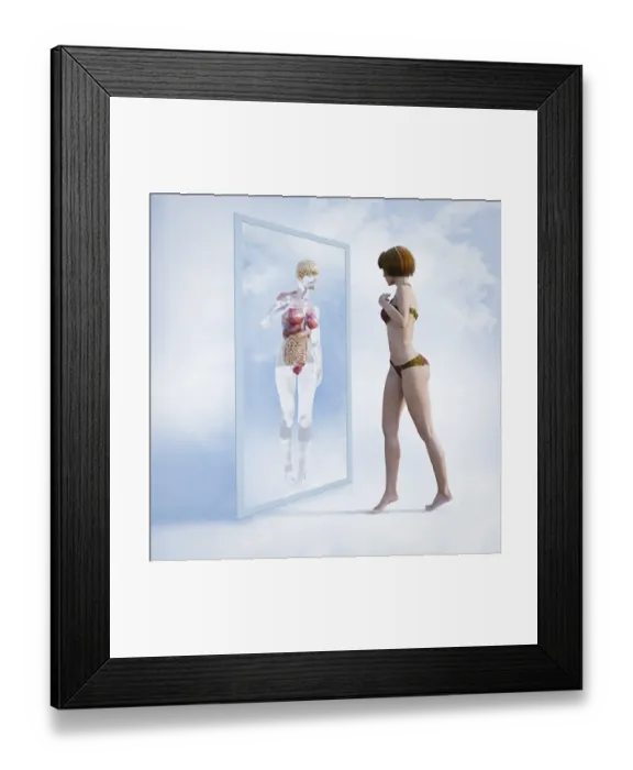 Framed Print : anatomy, ar, augmented reality, body image, brunette, cloud, color image, concept