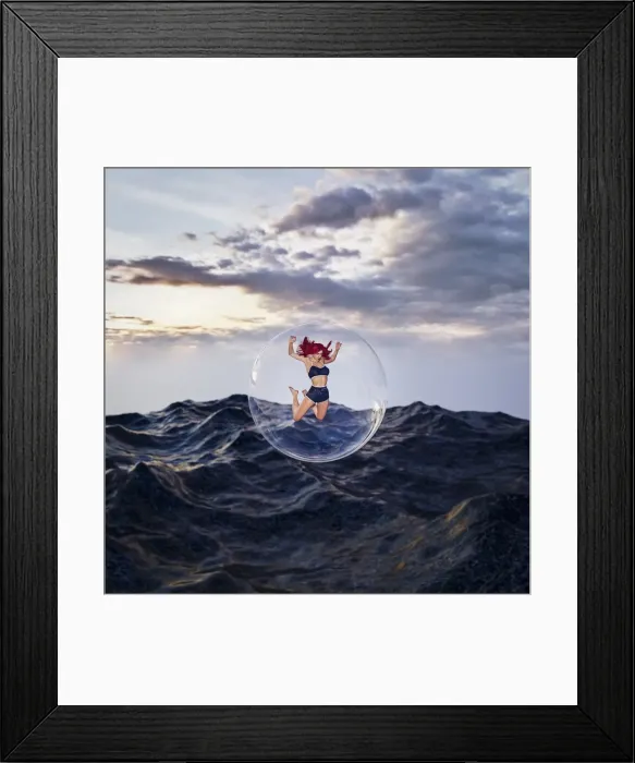 Framed Print : adventure, ar, arms raised, augmented reality, bikini, bizarre, bubble, choppy, cocoon