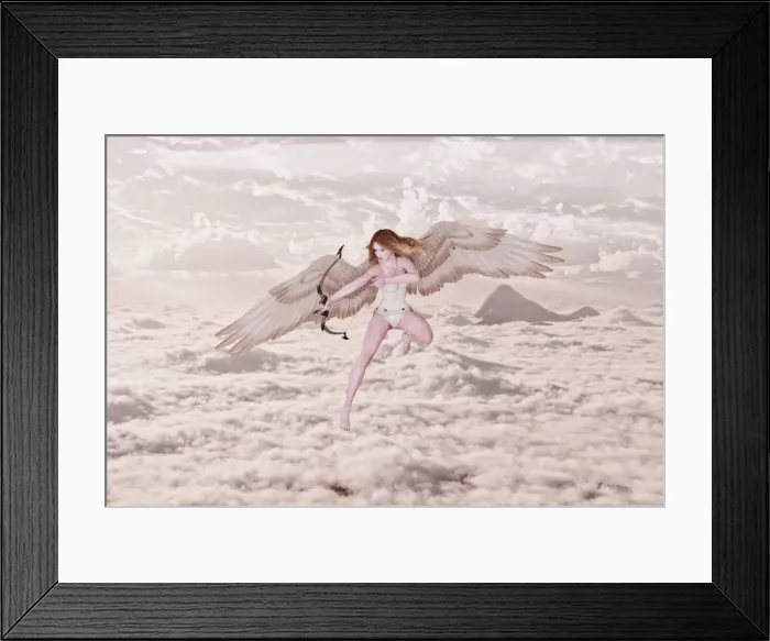 Framed Print : aiming, angel, ar, arrow, assistance, augmented reality, barefoot, bow, brunette