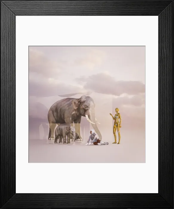 Framed Print : ai, android, animals, ar, artificial intelligence, augmented reality, baby, baby elephant