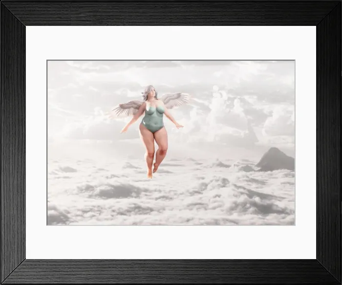 Framed Print : afterlife, angel, ar, augmented reality, barefoot, cloud, color image, computer graphic