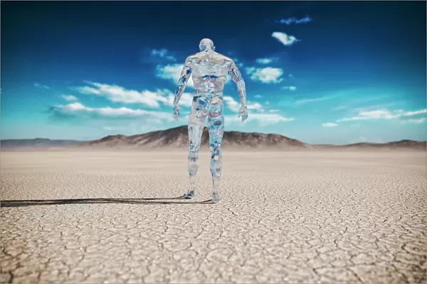 Transparent Man Walking in Desert