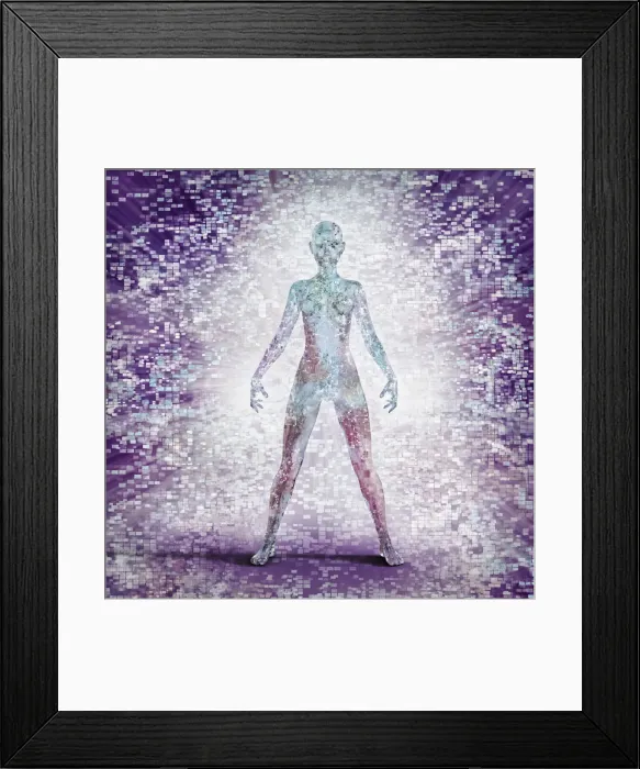Framed Print : Futuristic woman glowing with pixels Framed Print : Futuristic woman glowing with pixels
