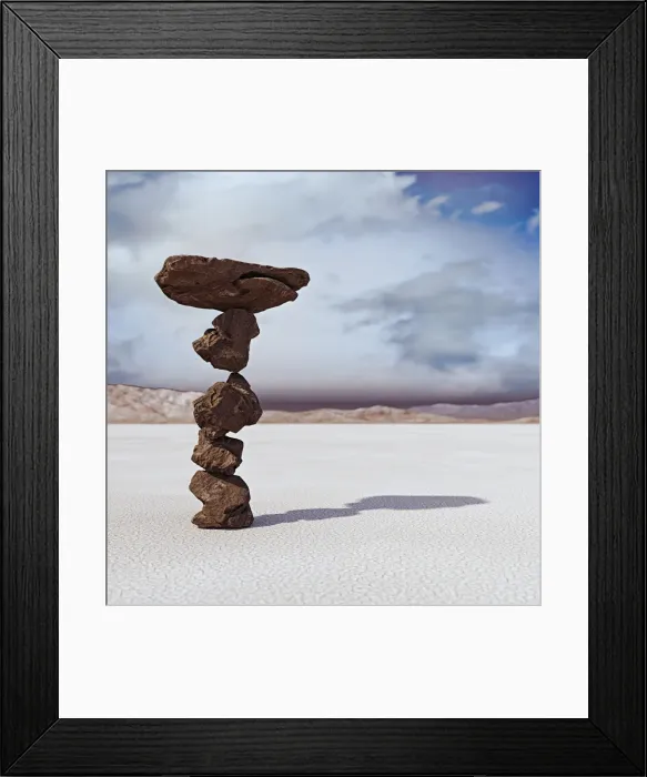 Framed Print : arid climate, balance, balancing, cairn, calm, cloud, color image, copy space, cracked
