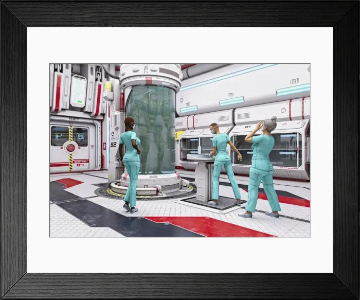 Framed Print : alien, ar, augmented reality, co-worker, color image, concept, digital composite
