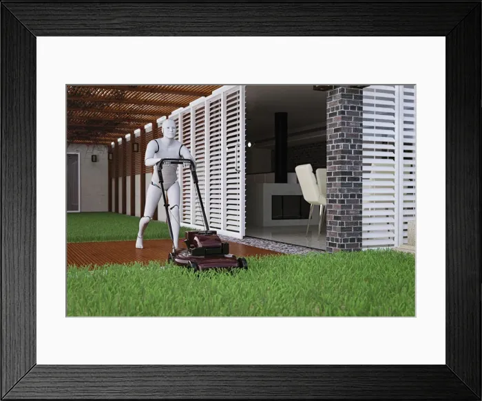 Framed Print : ai, android, artificial intelligence, augmented reality, bionic, caring, chores, color image