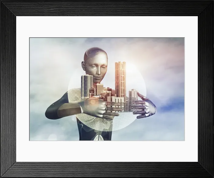 Framed Print : ai, android, arms, artificial intelligence, augmented reality, bionic, bubble, city
