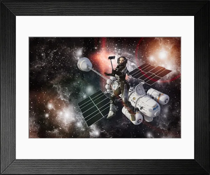 Framed Print : astronaut, cell phone, color image, computer graphic, concept, deep space, digital camera Framed Print : astronaut, cell phone, color image, computer graphic, concept, deep space, digital camera