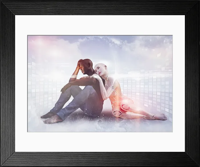 Framed Print : advanced technology, adversity, affection, ai, android, anxiety, arm around, artificial Framed Print : advanced technology, adversity, affection, ai, android, anxiety, arm around, artificial