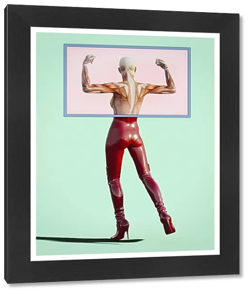 arm, arms raised, back, bald, body, body image, boot, color image, concept, confident