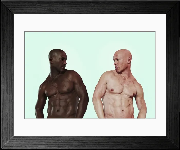 Framed Print : alike, apart, bald, bare chest, black, close up, color, color image, comparison, concept Framed Print : alike, apart, bald, bare chest, black, close up, color, color image, comparison, concept