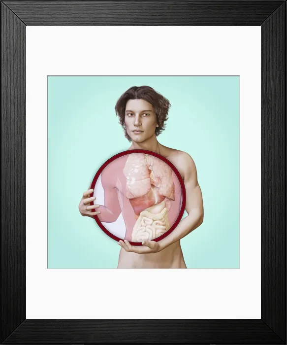 Framed Print : body, brunette, circular, close up, colon, color image, concept, copy space, cut out