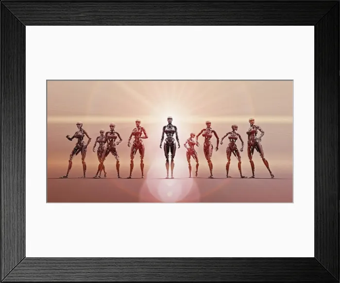Framed Print : android, color image, concept, confident, copy space, crowd, cyborg, digital composite Framed Print : android, color image, concept, confident, copy space, crowd, cyborg, digital composite