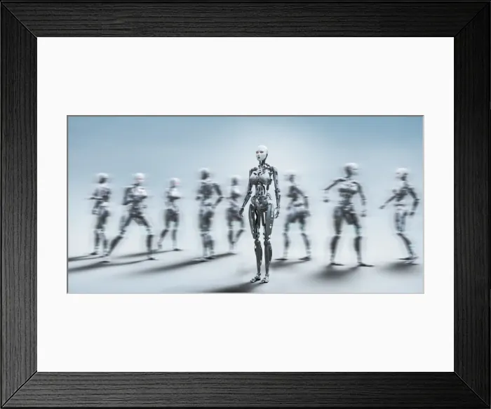 Framed Print : android, blue background, blurred motion, color image, concept, copy space, crowd Framed Print : android, blue background, blurred motion, color image, concept, copy space, crowd