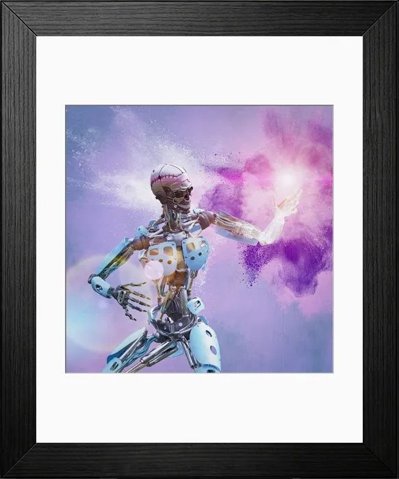 Framed Print : android, arms outstretched, color image, concept, copy space, cyborg, digital composite Framed Print : android, arms outstretched, color image, concept, copy space, cyborg, digital composite