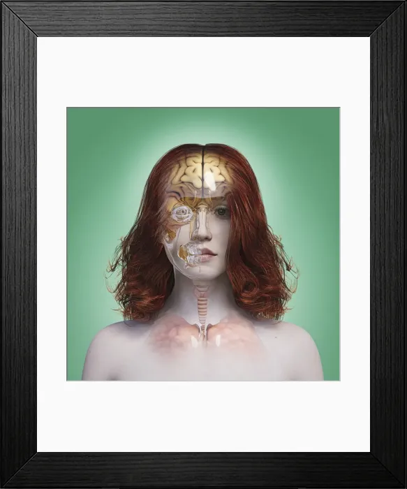 Framed Print : android, brain, close up, color image, concept, copy space, cyborg, digital composite