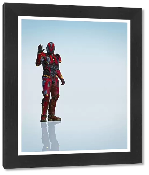 android, blue background, body armor, color image, concept, copy space, cut out, digital composite