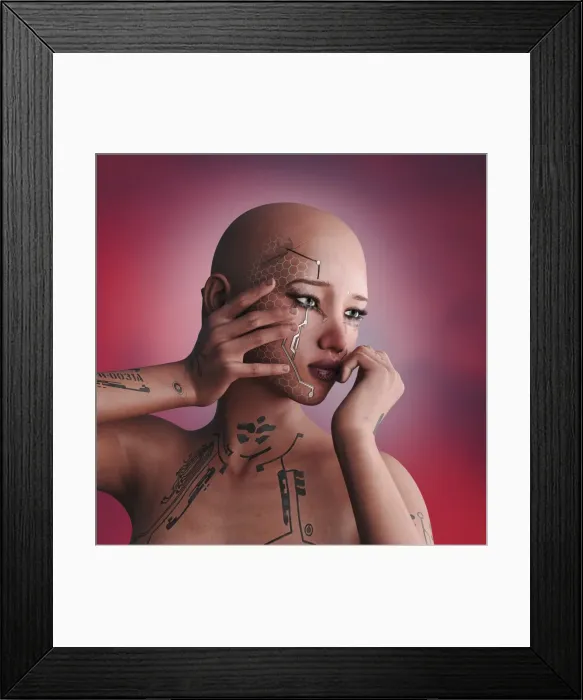 Framed Print : ai, ar, artificial intelligence, augmented reality, bald, close up, color image, concept