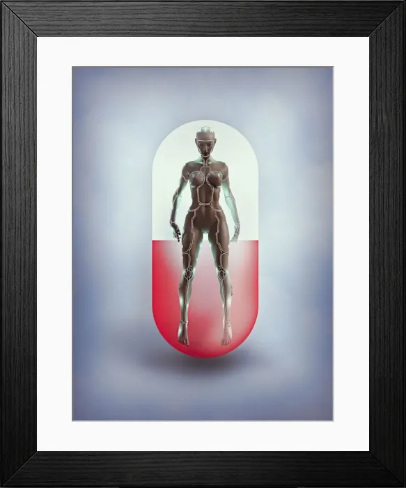 Framed Print : ai, artificial intelligence, capsule, color image, concept, cure, cyborg, digital composite