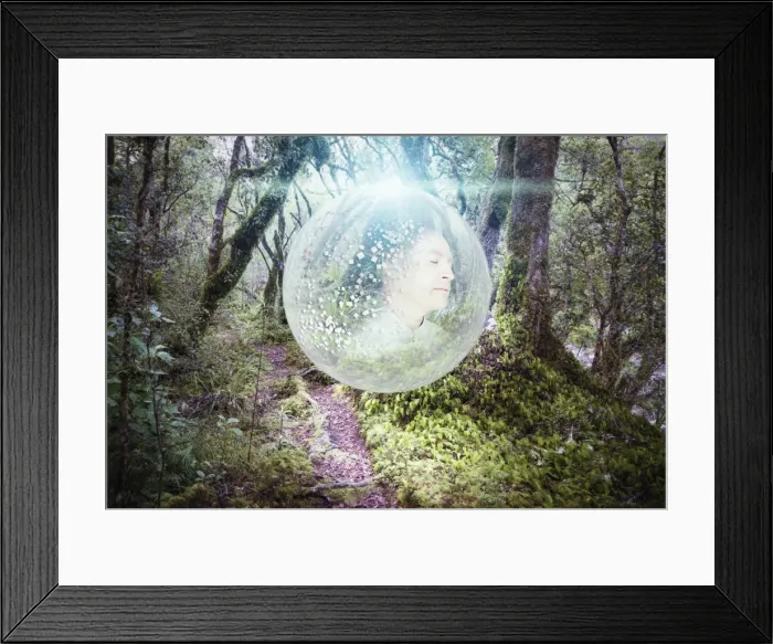 Framed Print : 50-54 years, bubble, candid, caucasian, color image, computer graphic, concept, copy space