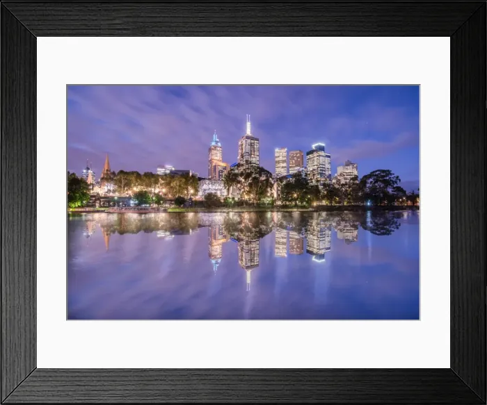 Framed Print : The reflection of Melbourne cityscape at dusk