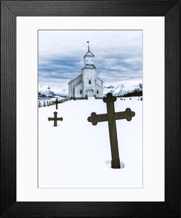 Framed Print : Church in GimsA┼¥y with graveyard during winter time