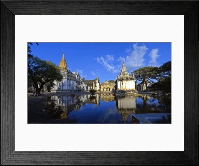 Framed Print : Bagan buddhist temple reflections in water