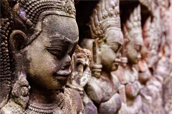 Angkor Wat Temple Wall Faces Detail